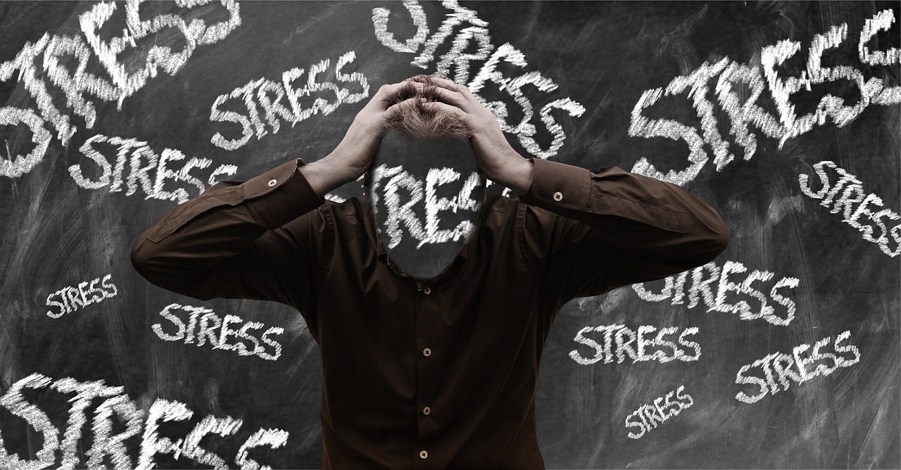 blackboard with stress written on it